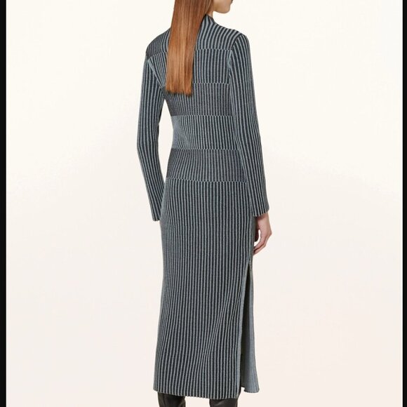 COS Ribbed Knit Mock Neck Long Sleeve Sweater Thick Midi Dress Blue Black Size L - Picture 11 of 11